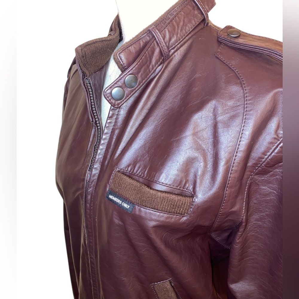 MEMBERS ONLY Iconic Racer Motorcycle Jacket Gen Leather Vintage 80s Brown SZ 38 - Picture 4 of 7